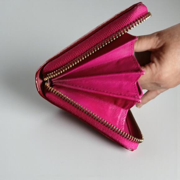 Gucci Shima GG Belted Zip Around Pink Enamel Leather Micro Long Wallet - Picture 15 of 16